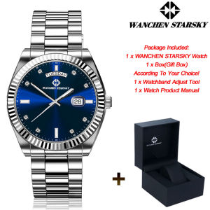 WANCHEN STARSKY Luxury Watches For Men Date Chronograph Stainless Steel Man Watch Waterproof Mens Quartz Watch