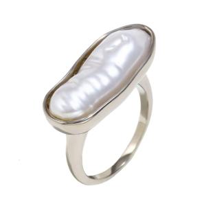 Statement Rings Unique Finger Rings Long Strips Pearls Rings Stainless Steel Texture for Fashion Women and Gift Giving