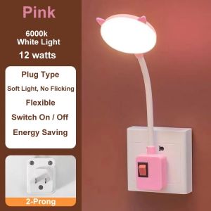 1pc LED Bedroom Bedside Lamp Nightlight Plug in Flexible Study Reading Lights with Switch