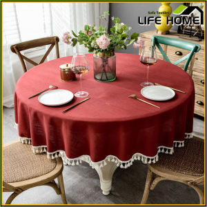 Solid color cotton linen round tablecloth waterproof tassel lace dining table and coffee table cloth table cover cloth