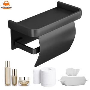 Wall Mounted Tissue Roll Holder with Phone Shelf Aluminium Alloy Toilet Paper Holder Bathroom Tissue Roll Holder for Bathroom Kitchen Washroom