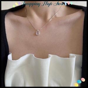 【Jumpping】 Simple Retro Oval Aquamarine Pendant Necklace For Women Girls Luxury Snake Chain Necklace Fashion Temperament Jewelry Gifts