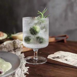 Ly Thủy Tinh Họa Tiết Sọc Cốc Thủy Tinh Đựng Kem Sinh Tố Đá Xay Nước Ép Dung Tích 300ml