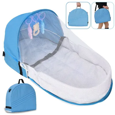 Folding Portable Crib Snuggle Nest Portable Infant Lounger Unique Design Bedside Bassinet Comfy Mattress/Travel Bag Included with Mosquito Net