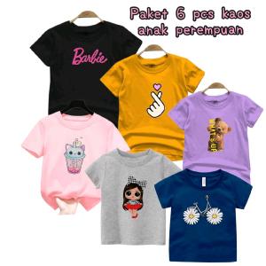 Paket 6 Pcs Kaos Anak Perempuan Gambar Campur Lucu Katun