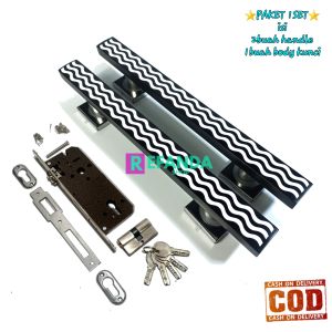 lock body kunci dan 2buah gagang tarikan pegangan handle pintu rumah minimalis panjang 33cm 45cm dan 60cm untuk pintu depan dan kamar daun pintu 1