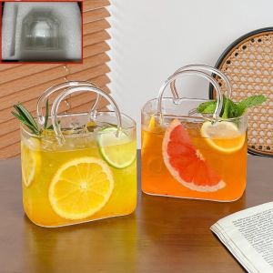 CANICECA Transparency Handbag Glass Cup With Straw Funny tail Glasses Portable Decorative Purse Drinking Glass For Drinks/Flowers/Fruit Juice/ Tea
