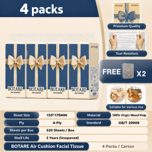 Botare Air-Cushion Deluxe Comfort Thick Tissue Paper 4-Ply Bow Cute AIR-cushion tissue 4 layers hanging tissue Baby specific face towel paper towel