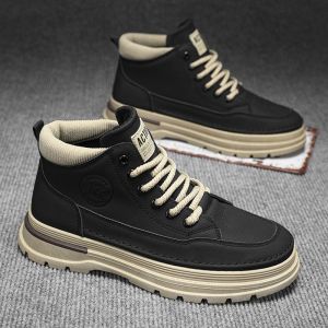 EXITO Sneakers Boot Pria Kulit Sintetis Gaya Korea Motif Polos Warna Abu-abu Tua Ex27
