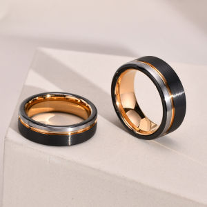 Kemstone Tungsten Steel Male Ring 6MM Rose Gold Plated Black Ring Jewelry Gift