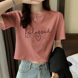 Blessed Croptop for women Croptops summer Korean style short sleeve Graphic Print loose shirt tops for women