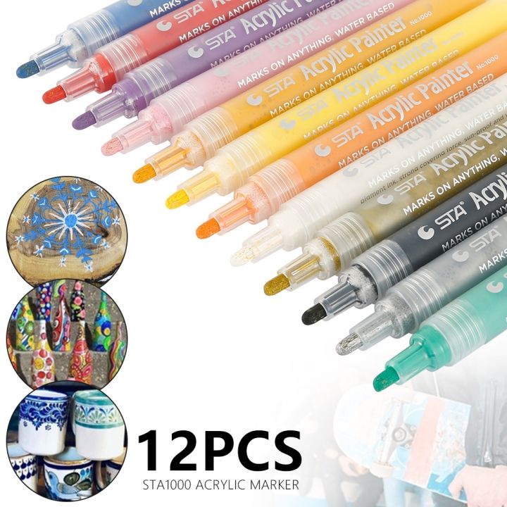 12 Colours Acrylic Paint Marker Craft Marker Pen Set Car Tread Eco