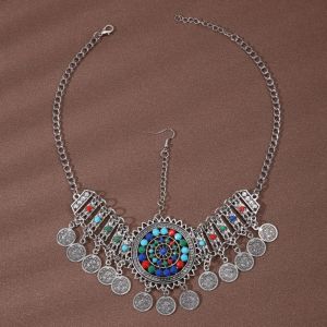 XINSU38 สไตล์ชนเผ่า โซ่โบฮีเมียน โซ่หัวผู้หญิง พู่ห้อยคอ โซ่หน้าผากสไตล์ชาติพันธุ์ วินเทจ จี้คิ้ว ที่คาดศีรษะประดับลูกปัด ผู้หญิง/ผู้หญิง