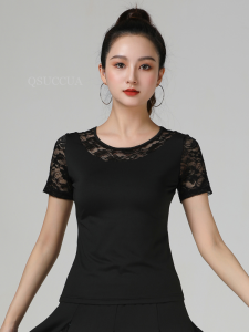 Latin Dance Costume New Top Lace Short Sleeved Square Dance Dance Costume Womens Social Dance National Standard Dance Modern Dance Costume