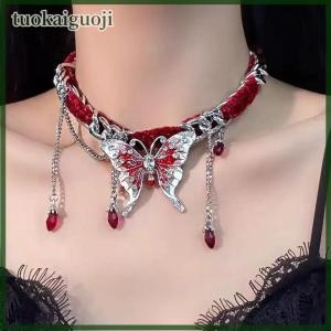 tuokaiguoji Cổ Điển Y2K Vòng Cổ Cho Phụ Nữ Thời Trang Nhung Bướm Tua Pha Lê Cổ Áo Cổ Chuỗi Gothic Chuỗi