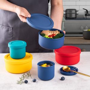 APPLED Food Grade Silicone Lunch Box Portable Round School Lunch Container Durable Reusable Fruit Storage Box Home