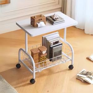 BaanD โต๊ะข้างเตียง พร้อม ล้อเลื่อน ตะกร้า ขนาดหน้าไต๊ะ 43 x 31 ซม. สีขาว/น้ำตาล โต๊ะข้างสแน็ก เคลื่อนย้ายง่าย Moveable Side Table
