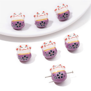 2pcs 13x14mm Handmade Colorful Ceramic Bead Cute Lucky Cats Beads Charms for Bracelet Keychain DIY Jewelry Craft Making ﻿