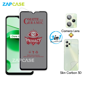 Paket 3in1 Anti Gores Layar Privasi Realme C35 Free Tempered Glass Camera dan Skin Carbon