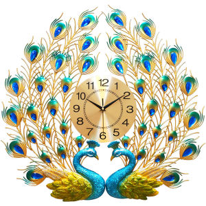 Minimalist European Series Double Head Peacock Wall Clock Creative Art Hot Sale Morden Home Living Room Clocks Simple and Fashion Vintage Clock Decorations