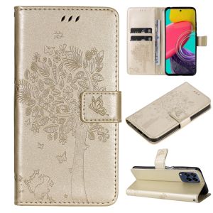 เคสมือถือลายแมวต้นไม้สำหรับ Samsung กาแล็คซี่ M53 M23 M52 M32 M22 M12 M02 M51 M31 M33 M21 M01 M10กระเป๋าสตางค์หนังแม่เหล็กช่องเสียบบัตรปลอกเคสแบบพับปิดได้