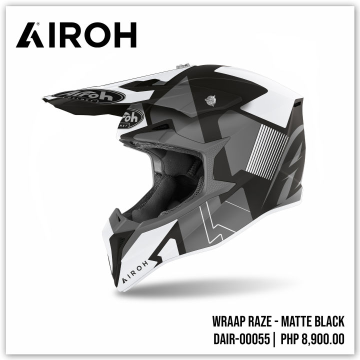 Casque Moto Cross AIROH Casci Cross Enduro WRAAP Raze - Noir Mat, Qualité Supérieure