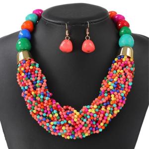 Handmade Multitier Beaded Set Sturdy Plastic Necklace and Drop Earrings Festival Wear Accessories