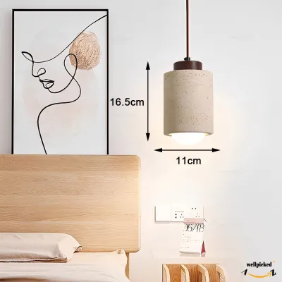 Mid Century Modern Travertine Walnut Bedside Pendant Light Wabi Sabi Vintage Style Dimmable for Bedroom Bar Study Dining Room