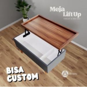 Adapta - Meja Tamu Pintu Lift UP uk.80x40x45 cm – Meja Tamu Coffe Table Minimalis Coklat Abu-Abu