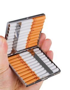 Hộp Đựng Thuốc 20 Điếu Lớn Ngắn Kẹp Kim Loại Hoa Văn Hình Thoi Cao Cấp