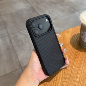 Luxury Woven Lattice Case for iPhone 17 16 15 Pro Max Matte Full Coverage Wireless Charge Shockproof Corners Back Cover