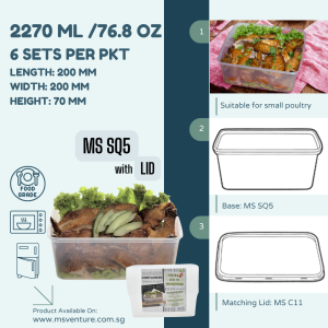 {MSV} Square Microwavable Plastic Takeaway Containers (2160ml-4280ml) Anti Leak MS SQ5 SQ7 SQ2000FPT SQ4000FPT 4000A