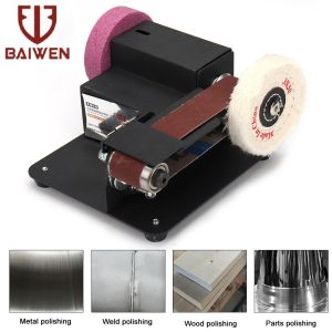 BAI WEN 110/220V Mini Electric Belt Sander DIY Polishing Grinding Machine 7 Speed Adjustable Multifunctional Fixed Angle Sharpening Machine Desktop Grinder Power Tool