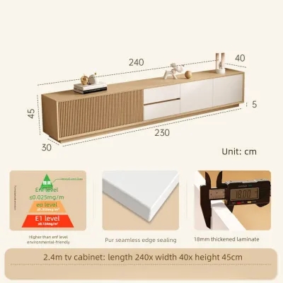 AUREO Natural Wood Style TV Cabinet Floor-standing Light Luxury Cream Style Living Room Storage Cabinet Home Nordic White Bedroom French Floor Cabinet