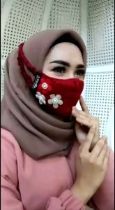 DOS 1bh Masker Hijab Headloop Platinum brokat zamrud Nazilla (3 lapis / ply + slot tissu) untuk akad pengantin
