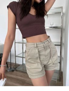 Jeans Pinggang Tinggi Wanita Musim Panas Pakaian Kerja Retro Celana Pendek A-line Lurus Denim