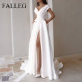 FALLEG Evening Dresses V-Neck Slit A Line with Pockets Wrap Drerss Mid-waist Long Dresses. 