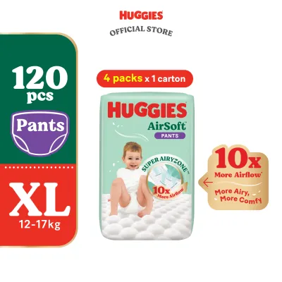 HUGGIES AirSoft Pants Diapers M46 / L36 / XL30 / XXL24 (4 packs) - Breathable and soft premium diapers for baby