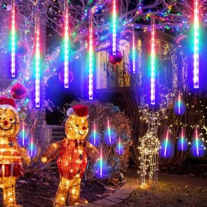 Solar Fairy String Lights Lampu Christmas lights Meteor Shower Rain Lights 50cm 10Tube 360Leds Colorful Fairy Lights Led Falling Rain Christmas Decoration