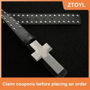 【ZTOYL】 Crackle-Patterned Studded Metal Cross Belt Subculture Gothic Punk Dark-Style Outfit Accessory