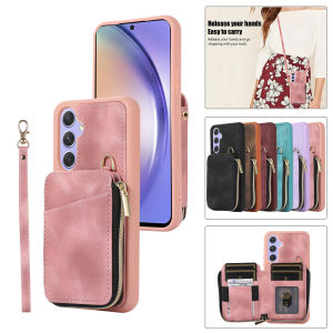 Crossbody Zipper Wallet Leather Cards Solt Case For Samsung Galaxy S23 Ultra S21 FE S22 Plus A14 A34 A54 A53 A13 5G Strap Cover