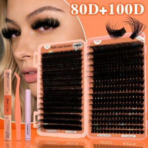 LUXERY D Curl False Eyelashes Mega Volume 10-24mm Mix Length Lash Clusters Long Lasting Eye Makeup Tools Makeup Enhancement