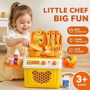 Kids Pretend Play Kitchen Toys Set Little Yellow Duck Cooking Playset Educational Role Play Gift