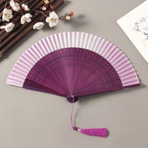 NEXTYOO Handmade Chinese Style Folding Fan Easy To Open and Close Portable Classic Bamboo Folding Fan Vintage Gradient Color Tassel Dance Fan Chinese Classical Dance