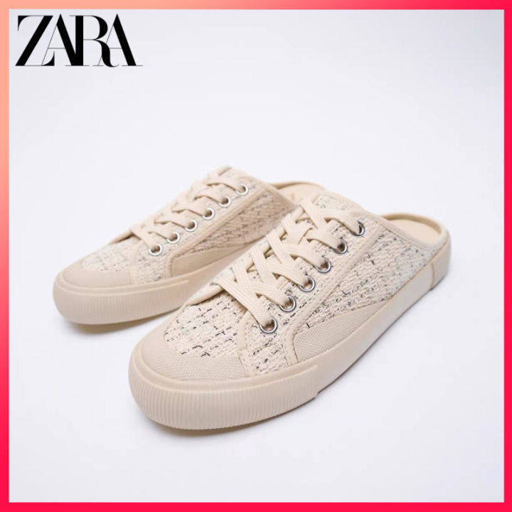 ZARA autumn new women's shoes Asian limited light beige lace-up