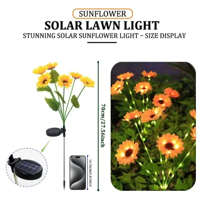 BHQ 6 Heads Solar Simulation Sunflower LED Lights Outdoor Waterproof Garden Yard Lawn Night Lights Lamp Decor