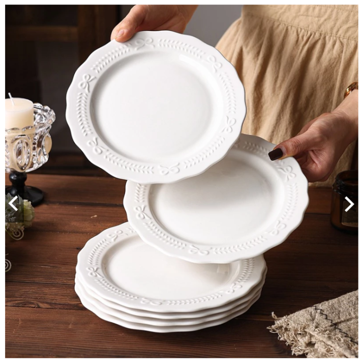 Onestop Furniture Elegant Dinner Plate Ceramic Embossed Rim Serving Plate  Dish for Kitchen Restaurant Lazada PH