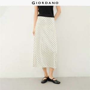 Giordano Women Satin polka dot maxi skirt Free Shipping 18466723
