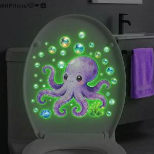 WP💓💛💖 Glow In The Dark Octopus Toilet Sticker Self Adhesive Removable Luminous Bathroom Wall Decal Kids Room Decor
