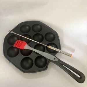Loyang Cetakan Takoyaki 12 Lubang Loyang Besi Cor Takoyaki Loyang Takoyaki Anti Lengket yang Nyaman